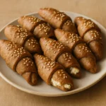 Zdrave pirove kiflice sa sirom posute sezamom, svježe pečene i servirane na tanjiru – domaći recept
