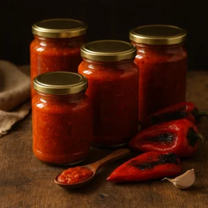 Domaći ajvar recept – teglice ajvara spremne za zimnicu