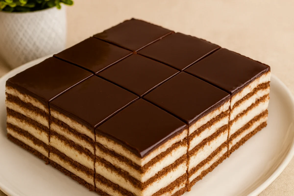 Čokoladna torta bez pečenja – slojevita torta s keksima i kremom prelivena ganache čokoladom