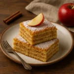 Sipana pita od jabuka poslužena u balkanskom tradicionalnom stilu – dvije kocke slojevitog kolača s jabukama, zlatno-smeđa korica posuta šećerom u prahu, rustikalni stol i stara metalna vilica, autentični starinski recept