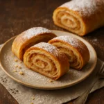 Starinska štrudla od jabuka, domaći recept iz bakine kuhinje, sočan nadjev od jabuka i cimeta urolan u tanke kore, posuto šećerom u prahu