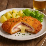 TOP 5 jela iz hrvatske kuhinje - Zagrebački odrezak recept – pohani odrezak punjen šunkom i sirom, prerezan na pola s otopljenim sirom i hrskavom zlatnom koricom