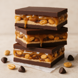 Domaći zdravi Snickers s kikirikijem, karamelom i tamnom čokoladom – recept za zdravu čokoladicu